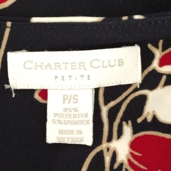 CHARTER Club Petite navy red & white print sleeveless tie belt pullover dress S - Picture 6 of 6